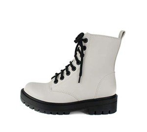 Soda FIRM White Lace-Up Ankle Combat Booties