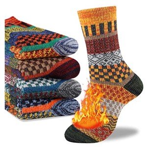 Bright Colorful Men's Wool Thermal Crew Socks - 5 Pairs