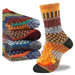 Bright Colorful Men's Wool Thermal Crew Socks - 5 Pairs