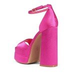 Hot Pink Satin Chunky Block Heels for Women