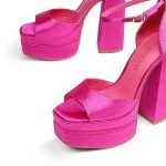 Hot Pink Satin Chunky Block Heels for Women