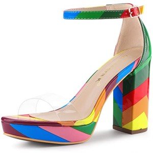 Colorful Chunky Heel Rainbow Sandals for Women
