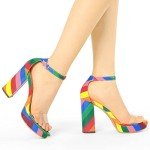 Colorful Chunky Heel Rainbow Sandals for Women