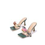 Green Stiletto High Heels with Bow - Size 11