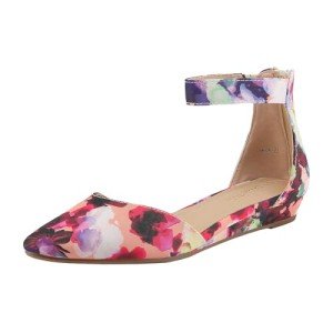 Floral Low Wedge Ankle Strap Flats for Women