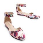 Floral Low Wedge Ankle Strap Flats for Women