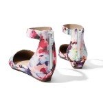 Floral Low Wedge Ankle Strap Flats for Women