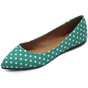 Ollio Women's Green Dot Pattern Ballet Flats