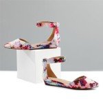 Floral Low Wedge Ankle Strap Flats for Women