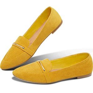 Mustard Pointy Toe Loafer Flats for Women