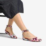 Floral Low Wedge Ankle Strap Flats for Women