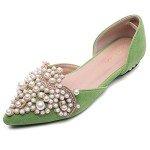 Bling Rhinestone Pointed Flats for Women – Green