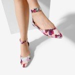 Floral Low Wedge Ankle Strap Flats for Women