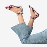 Floral Low Wedge Ankle Strap Flats for Women