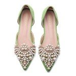 Bling Rhinestone Pointed Flats for Women – Green