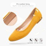 Shupua Women's Yellow Round Toe Ballet Flats