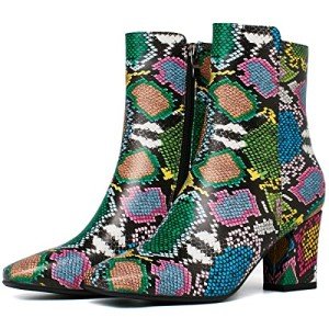 Colorful Chunky Heeled Ankle Boots for Women