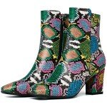 Colorful Chunky Heeled Ankle Boots for Women