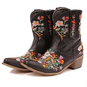 Colorful Floral Embroidered Women's Cowgirl Boots