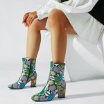 Colorful Chunky Heeled Ankle Boots for Women