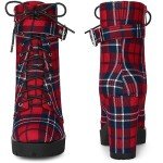 Colorful Plaid Chunky Heel Combat Boots for Women