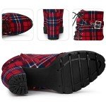 Colorful Plaid Chunky Heel Combat Boots for Women