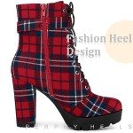 Colorful Plaid Chunky Heel Combat Boots for Women