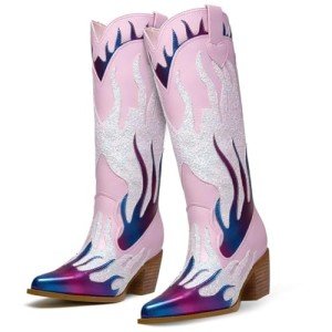 GOSERCE Colorful Flame Embellished Knee-High Boots