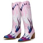 GOSERCE Colorful Flame Embellished Knee-High Boots