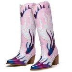 GOSERCE Colorful Flame Embellished Knee-High Boots
