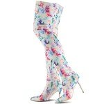 Colorful Floral Stiletto Thigh High Boots, Size 8.5