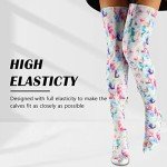 Colorful Floral Stiletto Thigh High Boots, Size 8.5