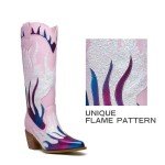 GOSERCE Colorful Flame Embellished Knee-High Boots