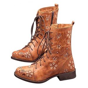 Women's Colorful Ethnic Flower Combat Boots
