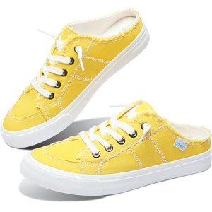 Lemon Yellow Canvas Slip-On Fashion Mules for Women