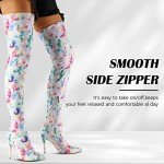 Colorful Floral Stiletto Thigh High Boots, Size 8.5