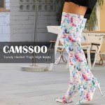 Colorful Floral Stiletto Thigh High Boots, Size 8.5