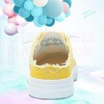 Lemon Yellow Canvas Slip-On Fashion Mules for Women