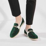 Green Velvet Casual Loafers for Men