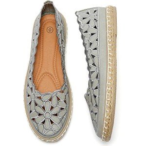 HEAWISH Women's Grey Daisy Ballet Flat Shoes