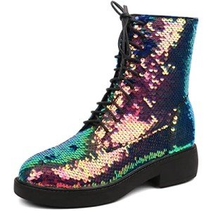 Colorful Glitter Combat Boots for Women