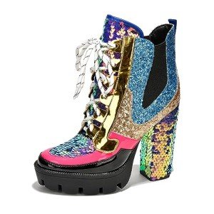 Colorful Rhinestone Cowboy Ankle Boots for Women