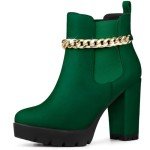 Chunky Green Ankle Boots with Gold Chain