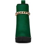 Chunky Green Ankle Boots with Gold Chain