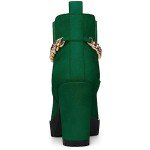 Chunky Green Ankle Boots with Gold Chain