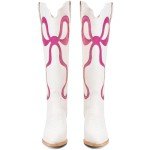 Colorful Bows Embroidered White Knee-High Cowboy Boots