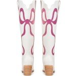 Colorful Bows Embroidered White Knee-High Cowboy Boots