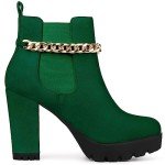 Chunky Green Ankle Boots with Gold Chain
