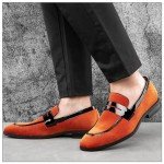 Orange Velvet Loafers for Men's Tuxedo Style