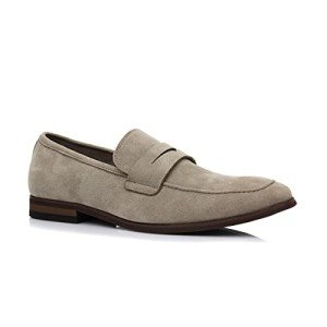 Beige Suede Moc-Toe Penny Loafers for Men